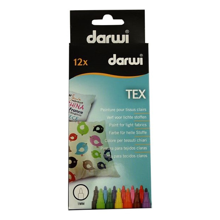 Комплект маркери за текстил DARWI TEX 12 x 3мм