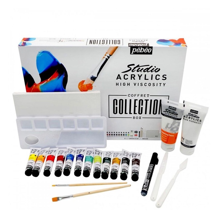 Акрилни бои Pebeo Studio acrylics Box с аксесоари - 23 части