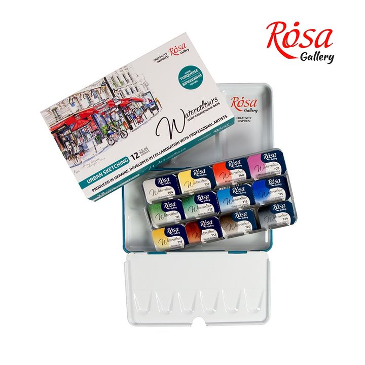 Акварелни бои Rosa Gallery - комплект Urban Sketching 12 x 2,5 ml