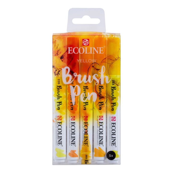 Акварелни писалки Ecoline Brush Pen Yellow  | Комплект от 5 части
