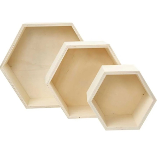Дървени кутии за съхранение 3 бр - шестоъгълна форма