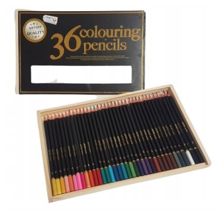Комплект от 36 цветни молива в дървена кутия
