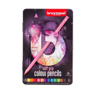 Комплект триъгълни моливи в метална кутия bruynzeel 12 броя - различни комплекти