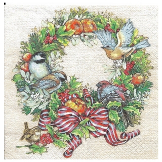 Салфетка за декупаж Christmas Wreath with Birds - 1 брой