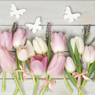 Салфетки за декупаж White & Pink Tulips on Wood - 1 брой
