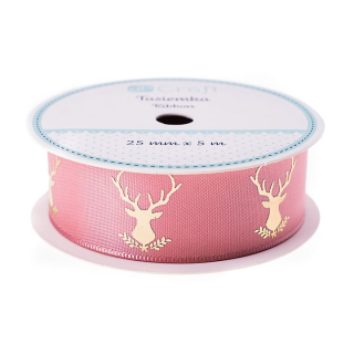 Сатенена декоративна панделка 25 мм х 5 м - Frosty Pink - Deer