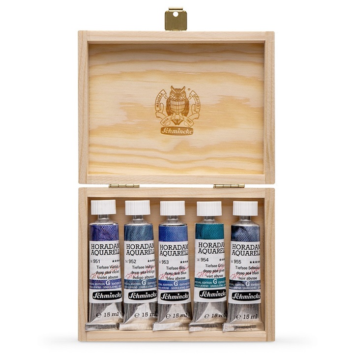 Комплект акварелни бои в тубички Schmincke Super Granulation 5x15 ml - дълбоко море