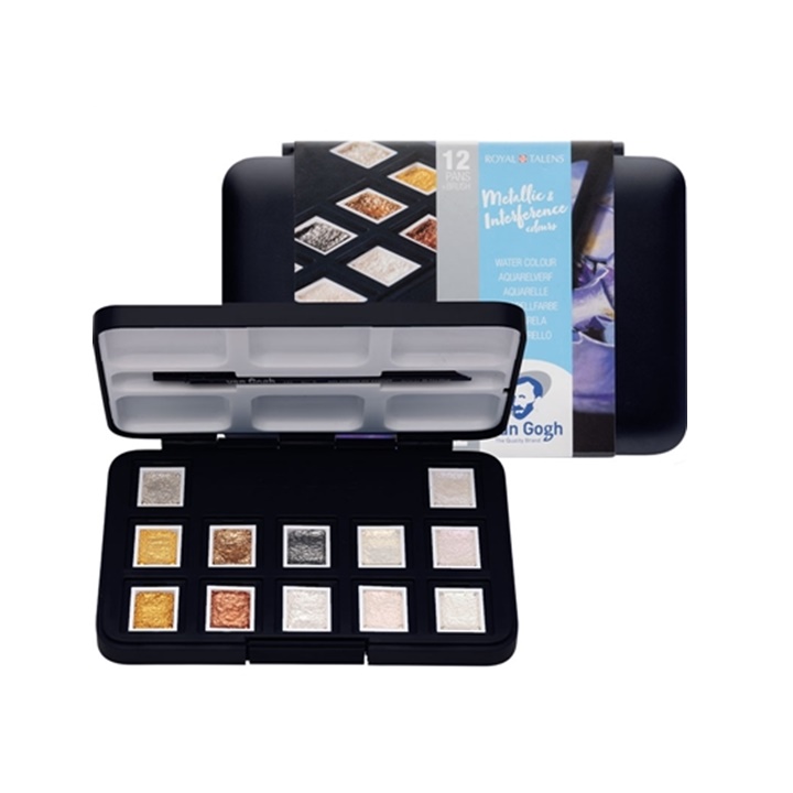Комплект акварелни бои Van Gogh Metallic & Interference colors - 12 бр.