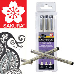 Комплект флумастери за техническо чертане SAKURA Pigma Micron - 3 броя