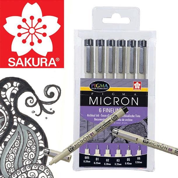 Комплект флумастери за техническо чертане  SAKURA Pigma Micron - 6 броя