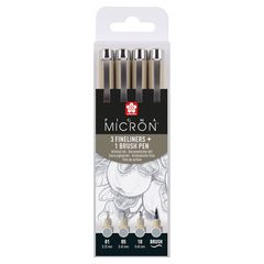 Комплект технически химикалки Sakura Pigma Micron 3 fineliners a brush pen | сиви нюанси