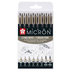 Комплект технически химикалки Sakura Pigma Micron сиви нюанси 8 бр.