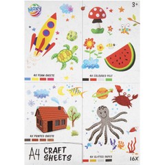 MOXY Комплект листове за занаяти A4 - 16 бр. пяна, филц, брокат и печатна хартия