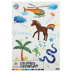 Оцветен картон A4 - 10 цвята, 20 листа, 300 GSM