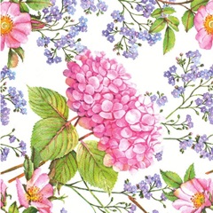 Салфетка за декупаж Pink Hydrangea and Forget-Me-Not Flowers - 1брой